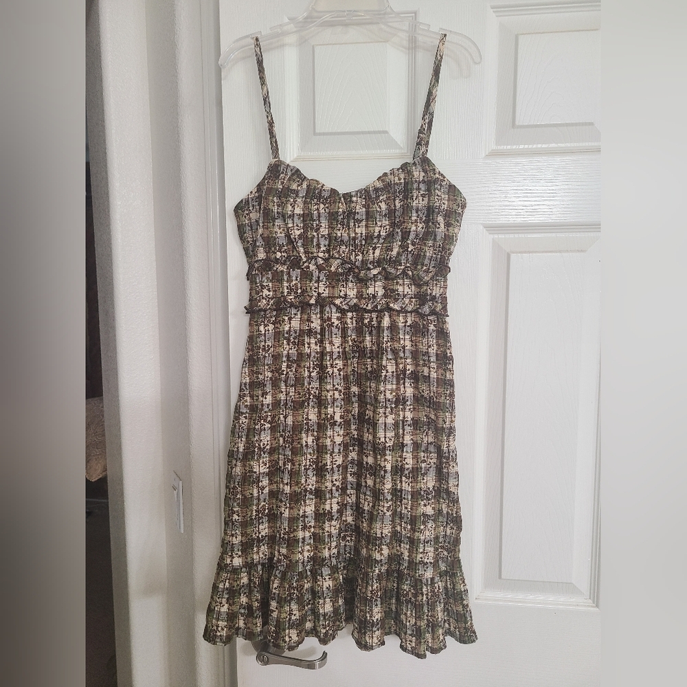 6 degrees Brown & Cream Plaid Spaghetti-Strap Midi Dress